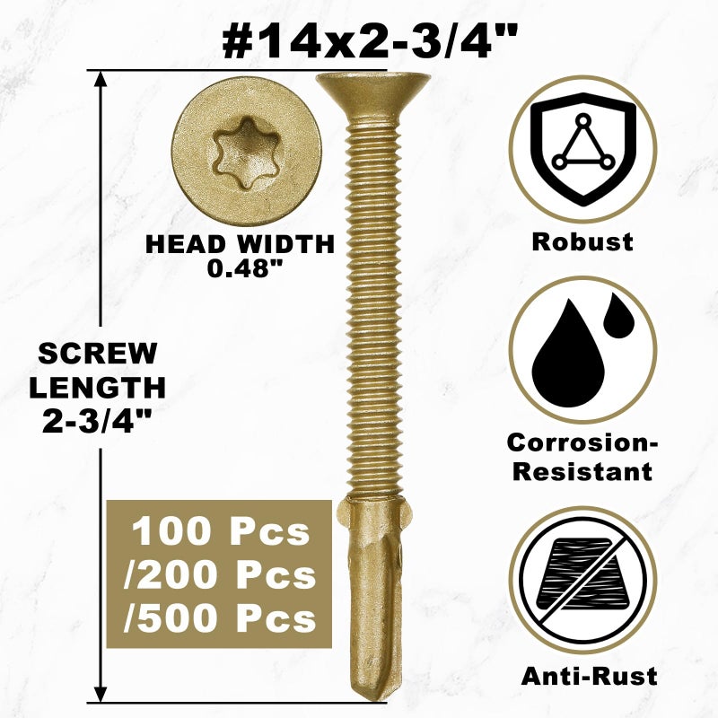 Yaocom 500 Pcs #14x2-3/4 Trailer Deck Screws Bulk Self Tapping Trailer Screws Wood to Metal with Star Head Self Drilling Reamer for Trailers Flatbeds Fastening Wood to Steel Metal Construction - Image 2